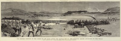 1月17日の戦闘後のアブクレア峡谷のイギリス軍の地位、ファイティングスクエアがウェルズに向かって前進 作： Frederic Villiers